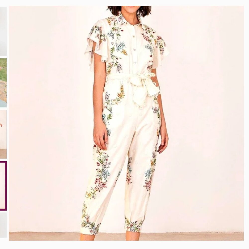 NWT FARM Rio | Louise Floral Embroidered Jumpsuit XL DESIGNER WHITE